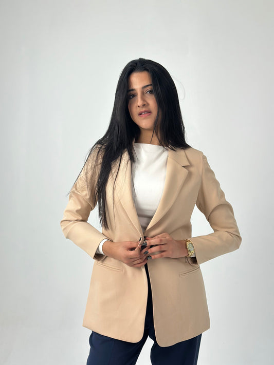 Relaxed Fit Blazer - In Beige - Fully Lined