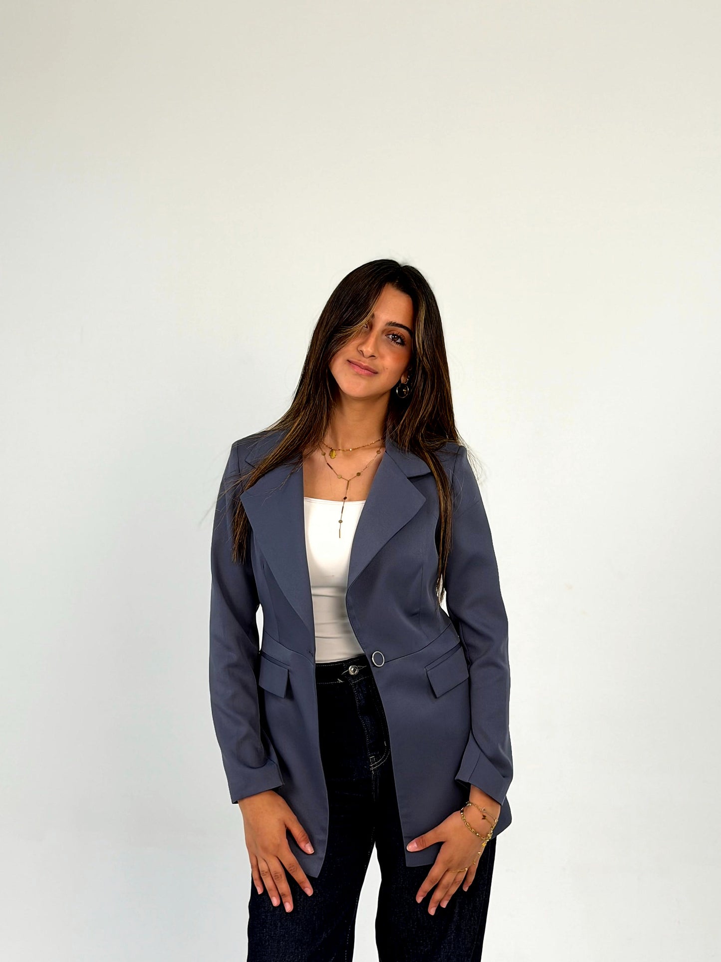 One-Button Essential Blazer - In Grey - Without Lining