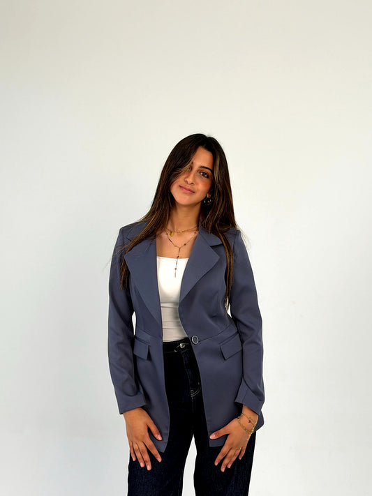 One-Button Essential Blazer - In Grey - Without Lining