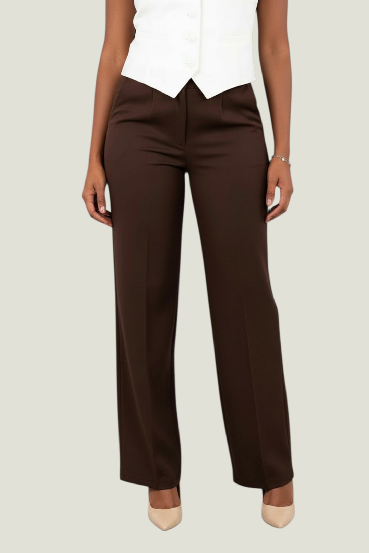 Straight Leg Pants - In Soft Brown